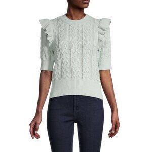 Design 365 Cable Knit Sweater Size Small Ruffled Short Sleeve Airy Mint Green